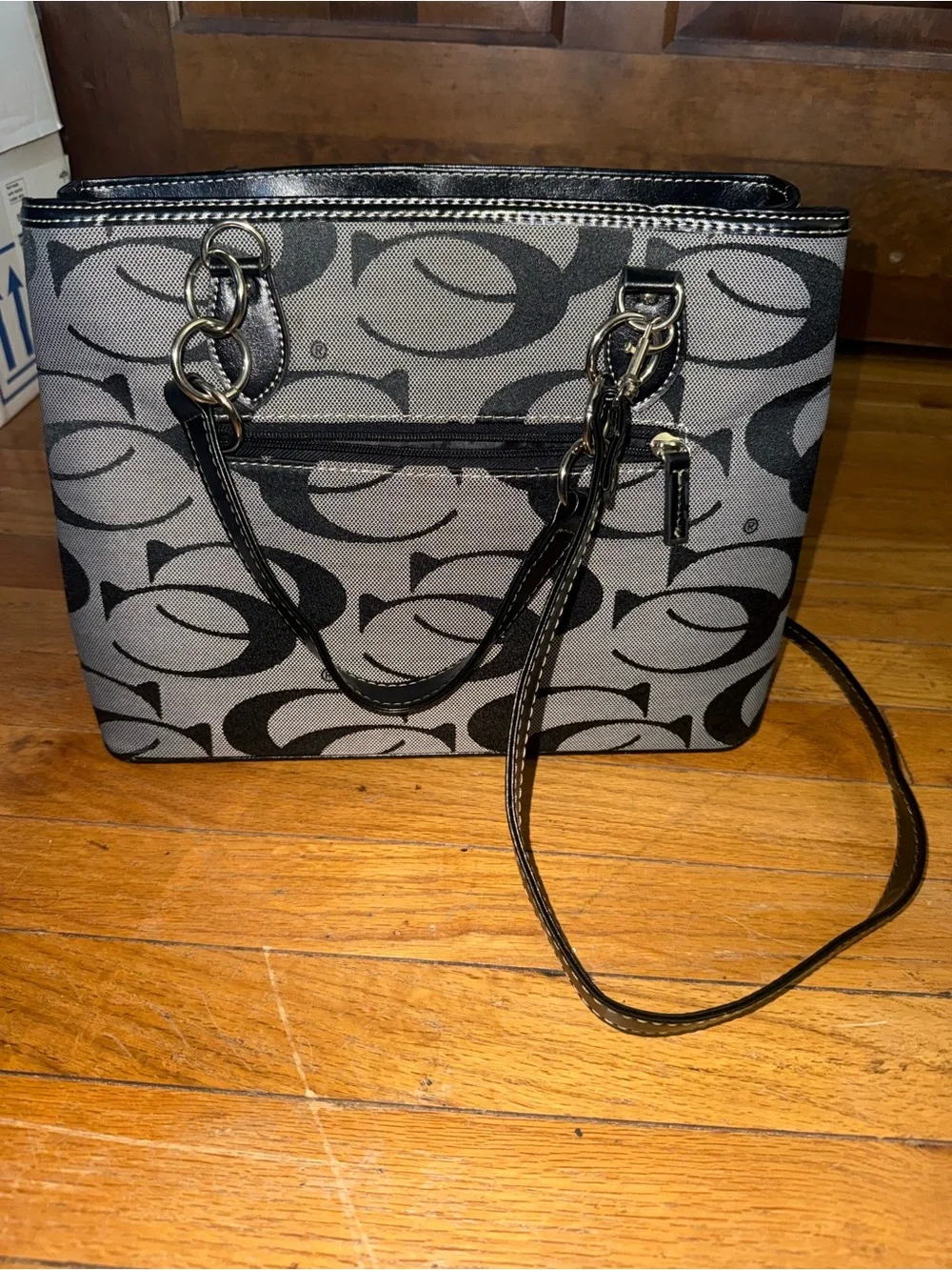 Patchwork Studded Shoulder Bag in Black with Pink Accents